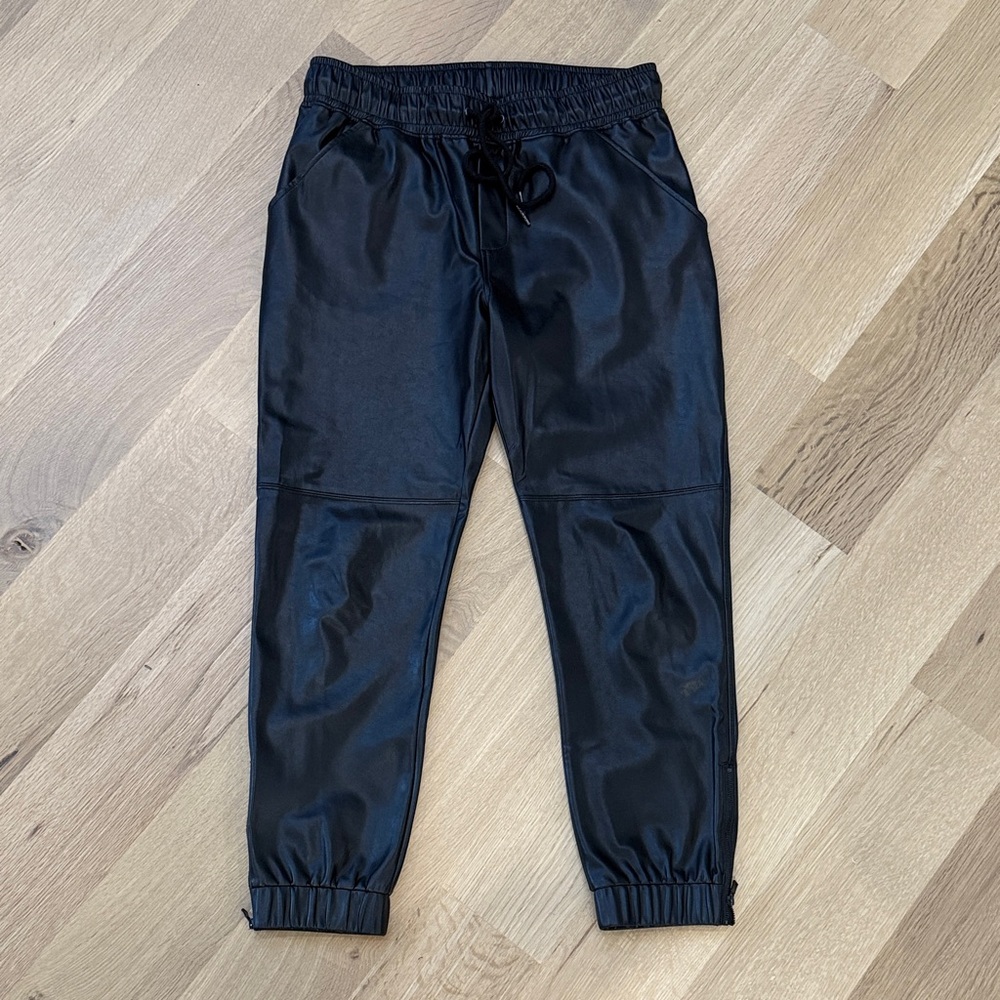 David Lerner Black, Vegan Leather, Elastic Waistband Pants
